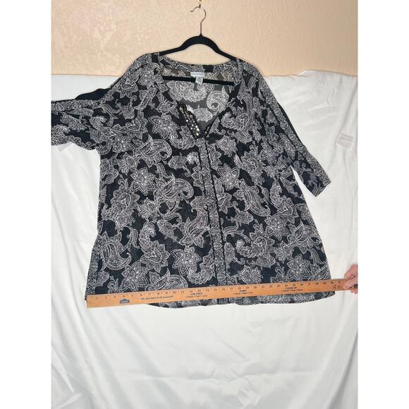 Catherines size 2X black/white paisley button-up shirt sheer Offie evenings - Picture 5 of 9